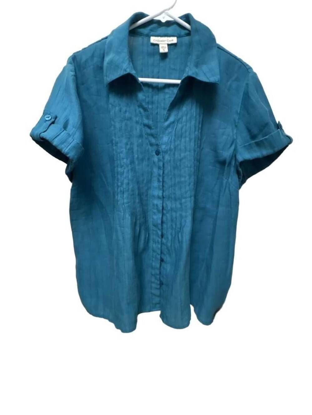 Coldwater Creek Women's Teal Short Sleeve Button-Down Blouse Size XL